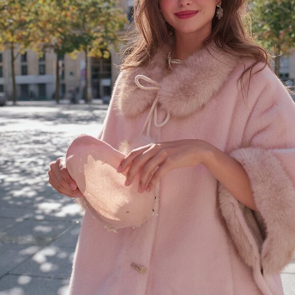 Blush Faux Fur Collar Statement Cape - Picture 2 of 5